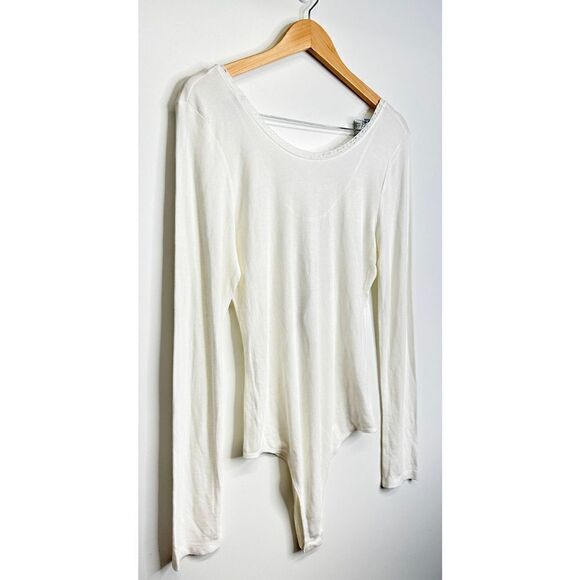 Socialite Bodysuit Lace Trim Womens Long Sleeve Ribbed Ivory White Size XL NWT - Picture 4 of 8